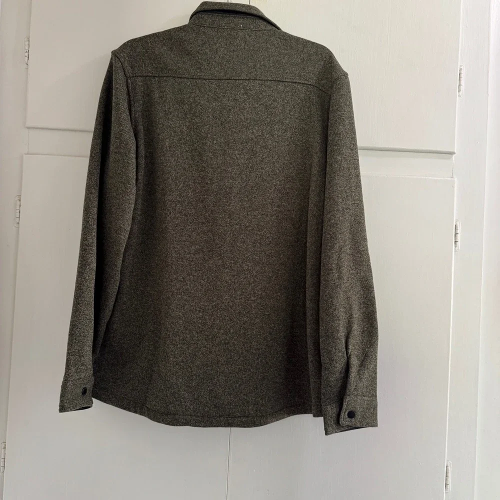 Eddie Bauer Sweater Fleece Shirt Jacket Mens Medium Button Front Olive Green - Picture 2 of 6